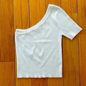 By Together White Knit Top One Shoulder Small